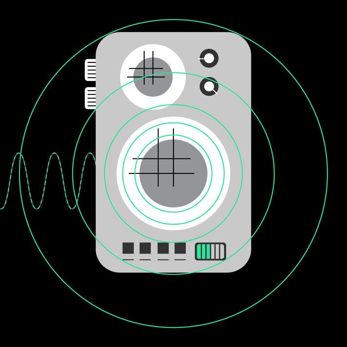 Zu sehen ist eine Animation eines Radios und Schallwellen, die davon ausgehen. 