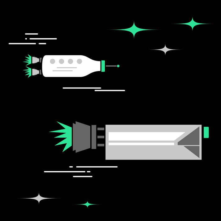 Eine Illustration mit mehreren Milchraketen.